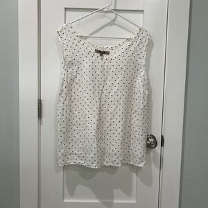 Flax Women's Plus 100% Linen White/Black Polka Dot Sleeveless Top Size‎ 1G